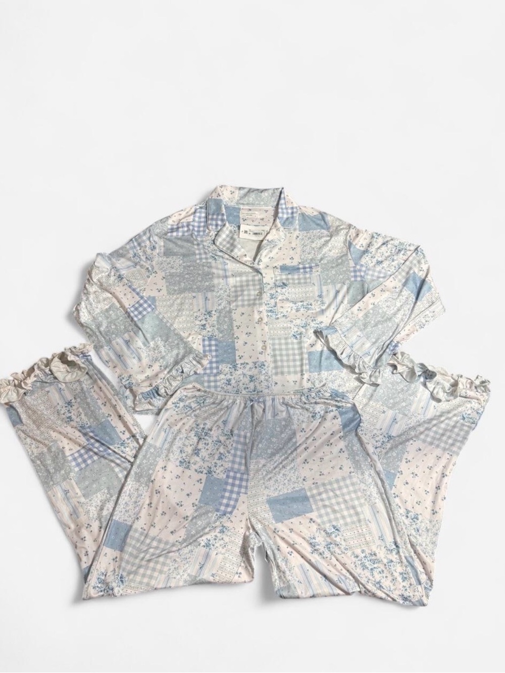 Altar'd State Women's Patchwork Pajama Set - Light Blue & Cream